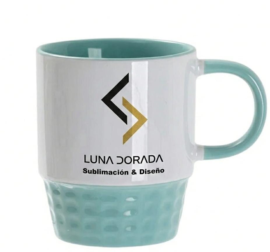 Taza Nórdica Blanco / Turquesa con base texturizada.